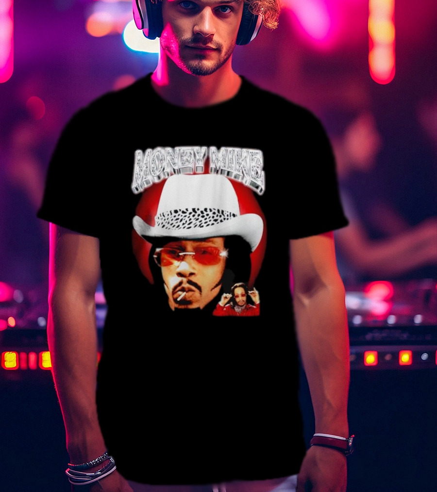 Money Mike Red Backdrop White Hat Sunglasses Iconic T-Shirt