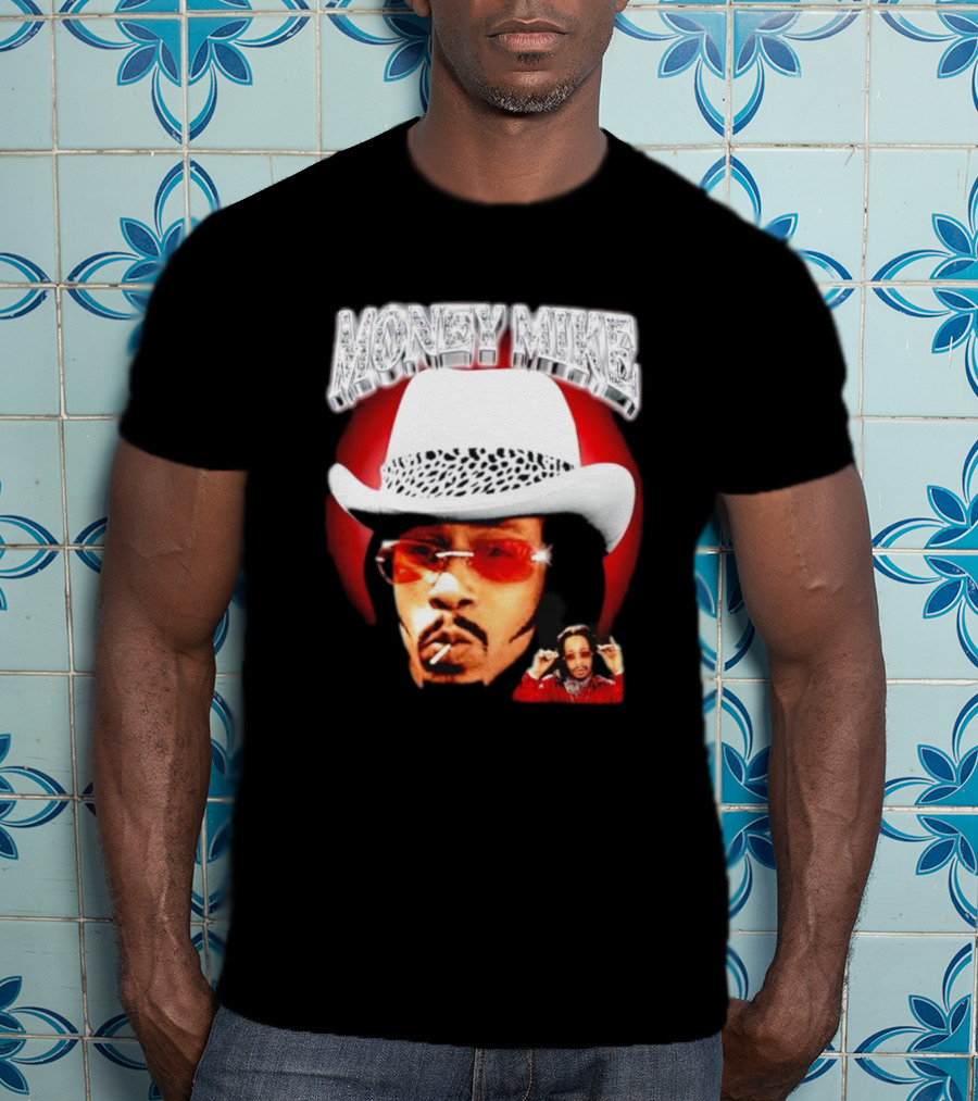 Money Mike Red Backdrop White Hat Sunglasses Iconic T-Shirt