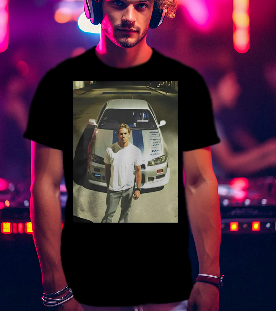 Paul Walker Giving Season With Iconic Car Street Scene T-Shirt