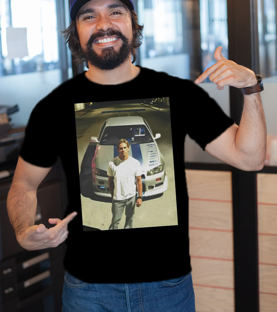 Paul Walker Giving Season With Iconic Car Street Scene T-Shirt