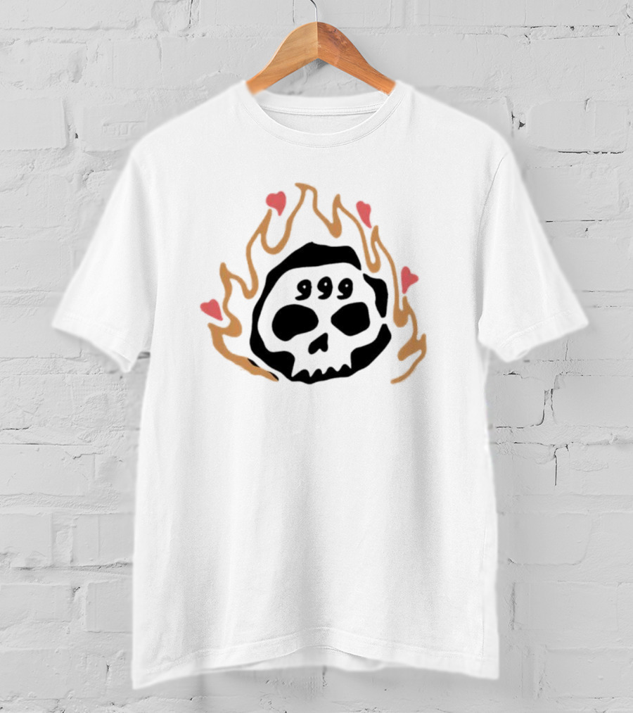 999 Club Skull Flame Hearts T-Shirt