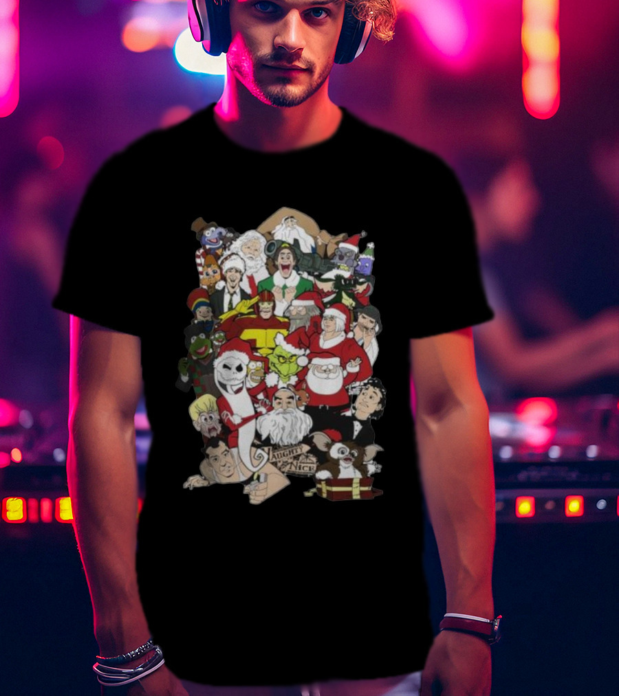 Naughty Or Nice Christmas Chaos Characters Featuring Santa Grinch Gizmo Jack Frost T-Shirt
