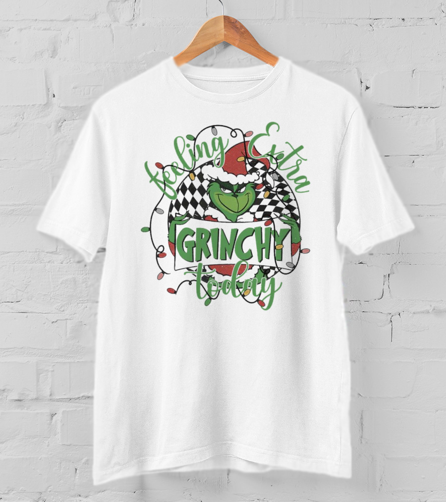 Feeling Extra Grinchy Today Checkered Christmas Lights T-Shirt