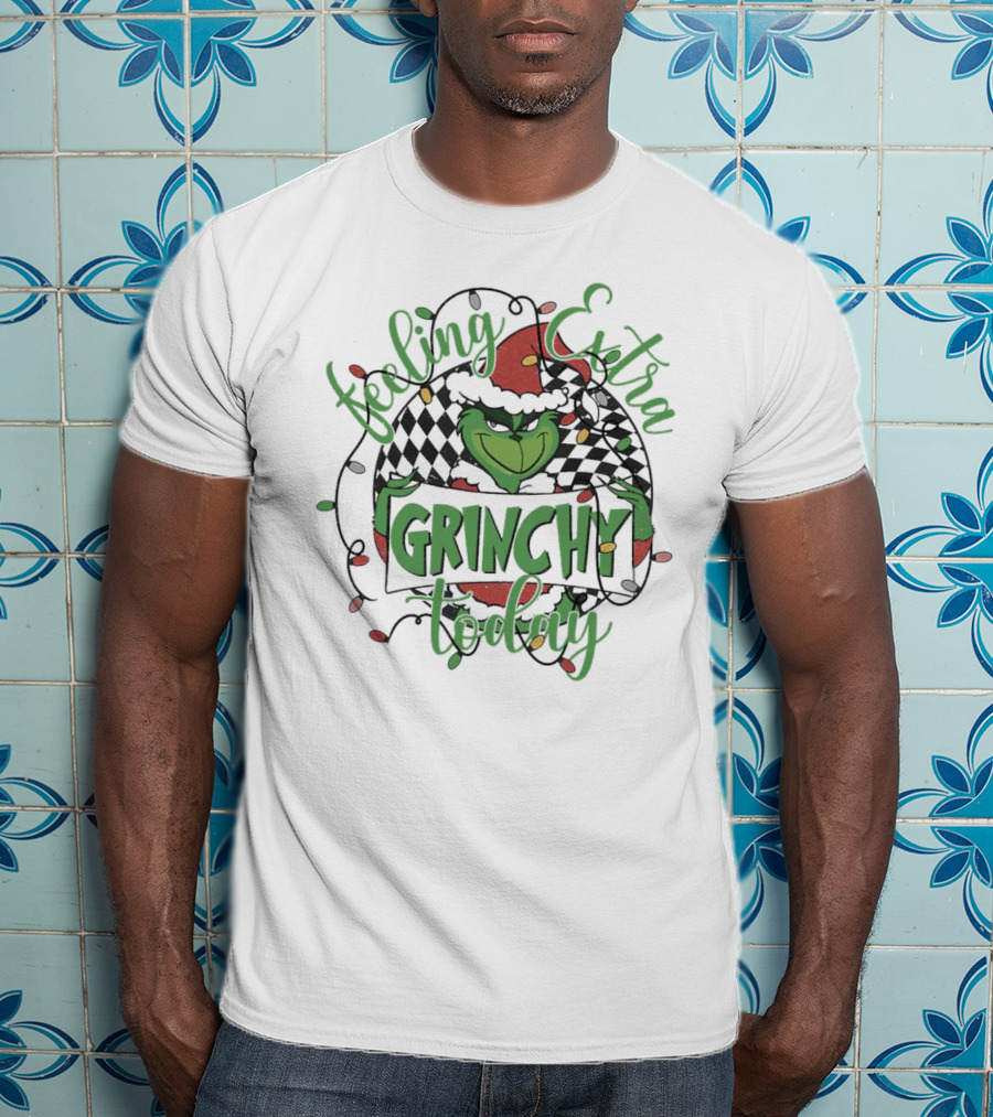 Feeling Extra Grinchy Today Checkered Christmas Lights T-Shirt