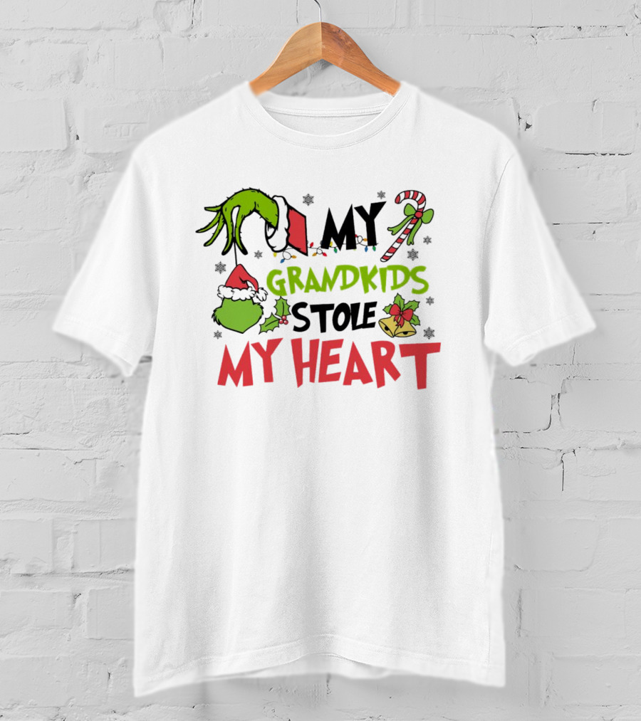 Grinch Hand My Grandkids Stole My Heart My Grandkids Christmas T-Shirt