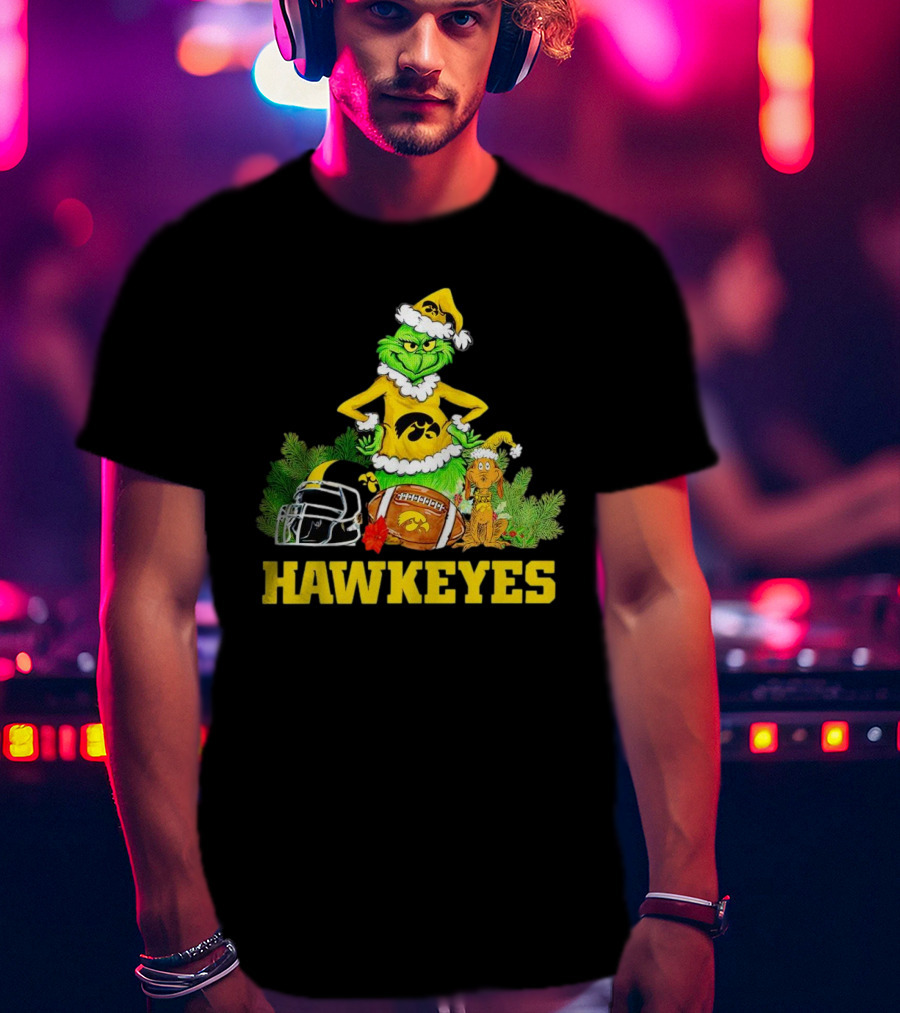 Grinch Hawkeyes Christmas Football Iowa T-Shirt
