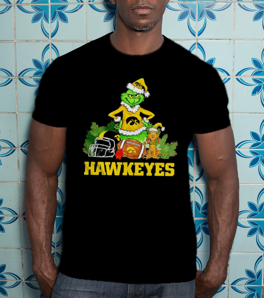 Grinch Hawkeyes Christmas Football Iowa T-Shirt