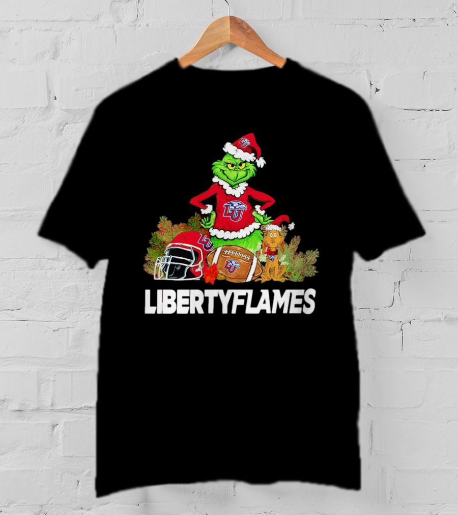 Grinch Liberty Flames Christmas Football FIU Santa Hat T-Shirt