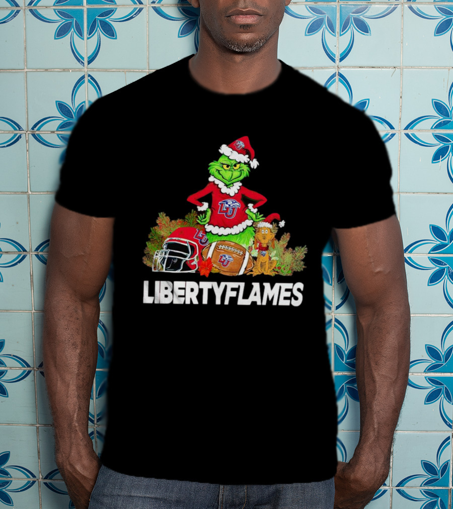 Grinch Liberty Flames Christmas Football FIU Santa Hat T-Shirt