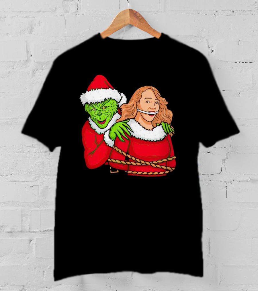 Grinch Ties Up Mariah Carey Christmas Santa Costume T-Shirt