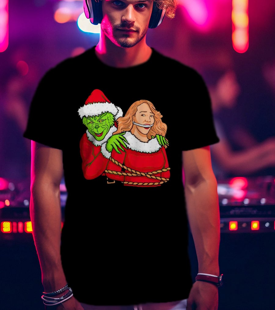 Grinch Ties Up Mariah Carey Christmas Santa Costume T-Shirt