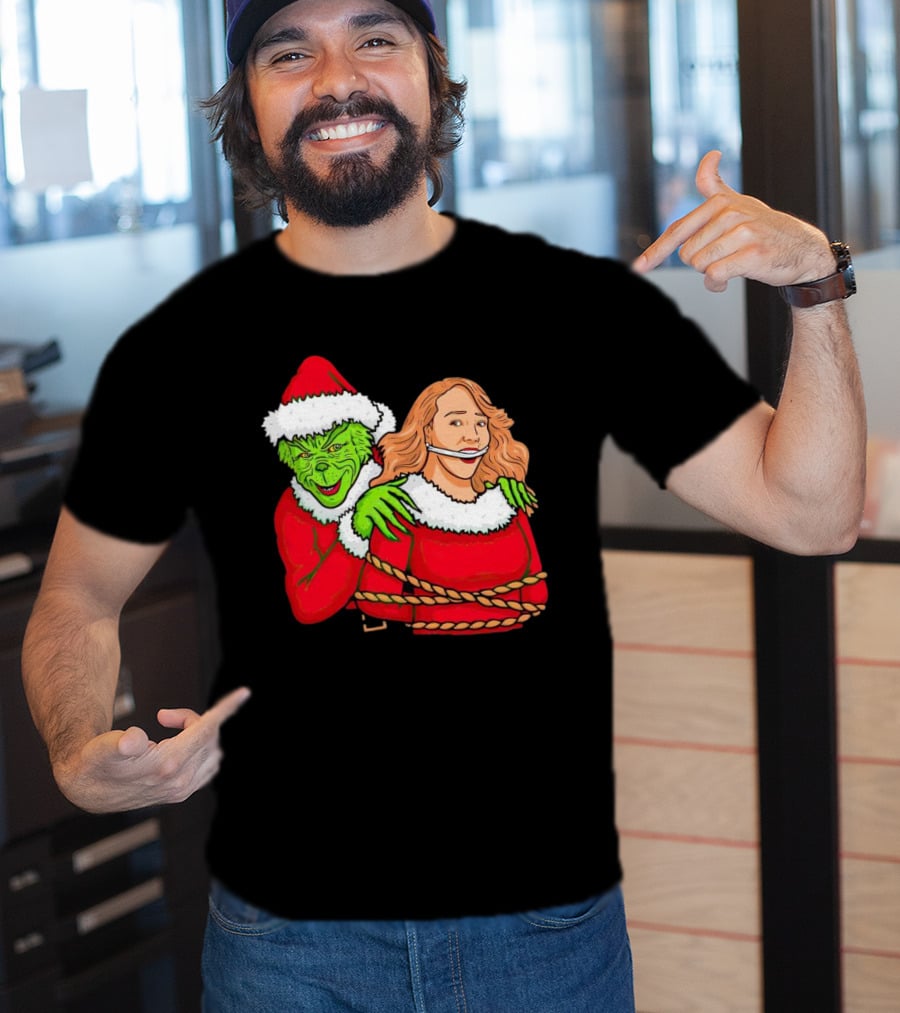 Grinch Ties Up Mariah Carey Christmas Santa Costume T-Shirt