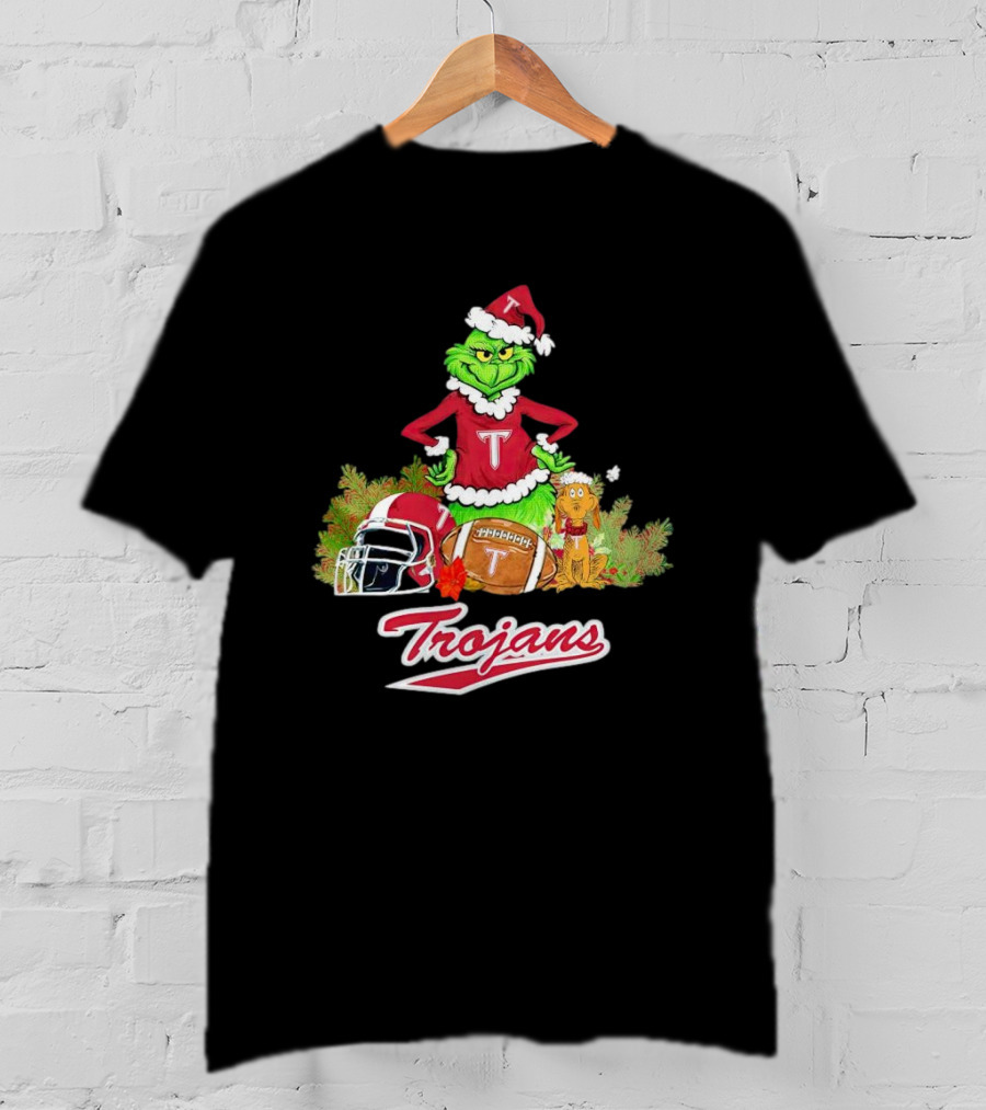 Grinch Troy Trojans Christmas Football Festive Scene T-Shirt