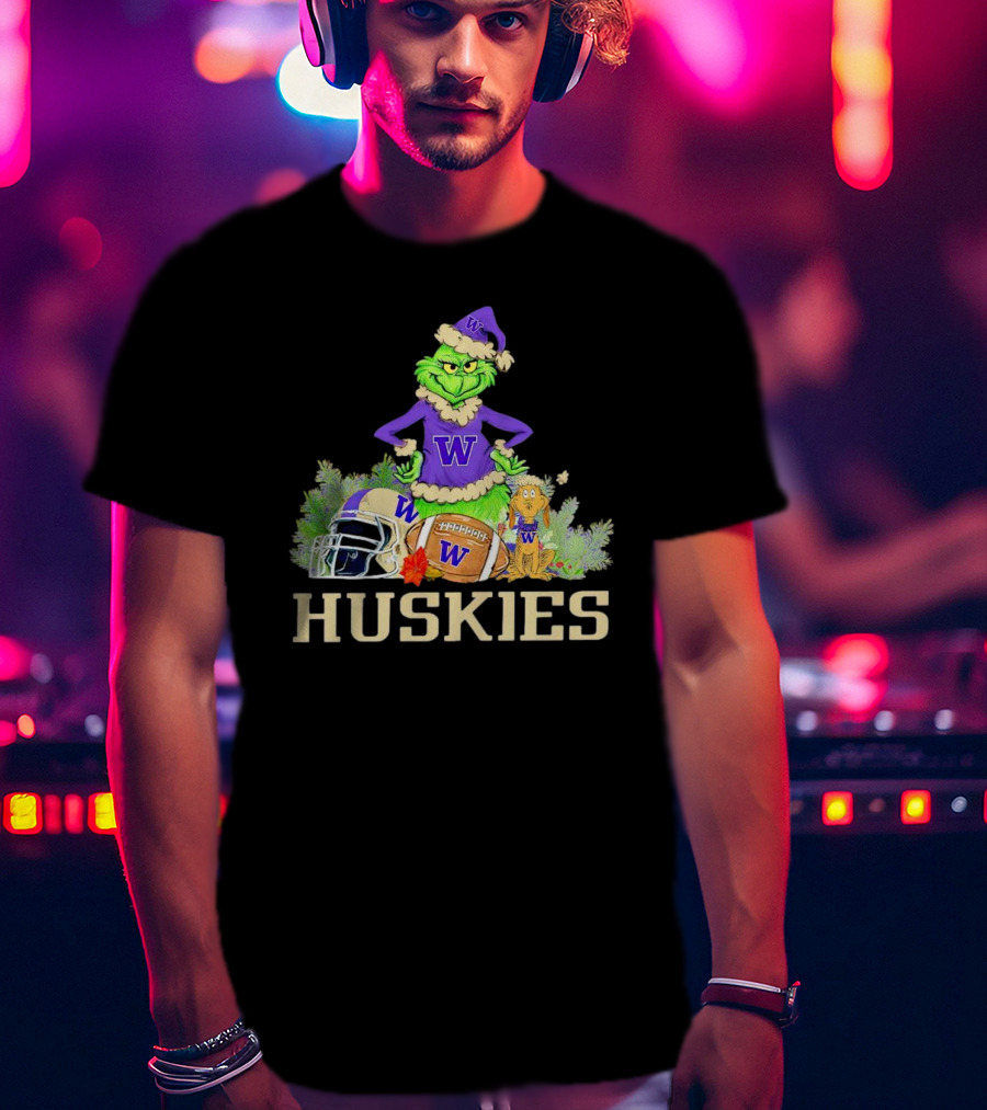 Grinch Washington Huskies Football Christmas W Holiday T-Shirt