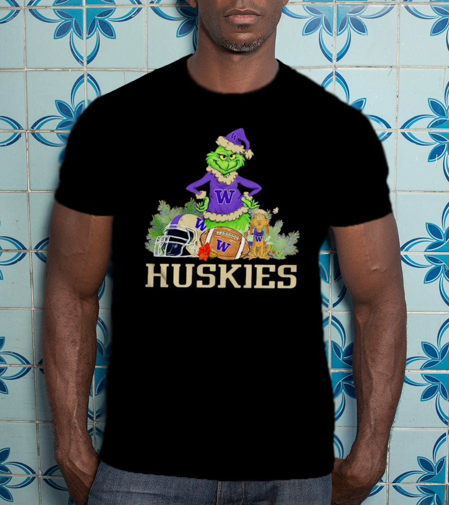 Grinch Washington Huskies Football Christmas W Holiday T-Shirt