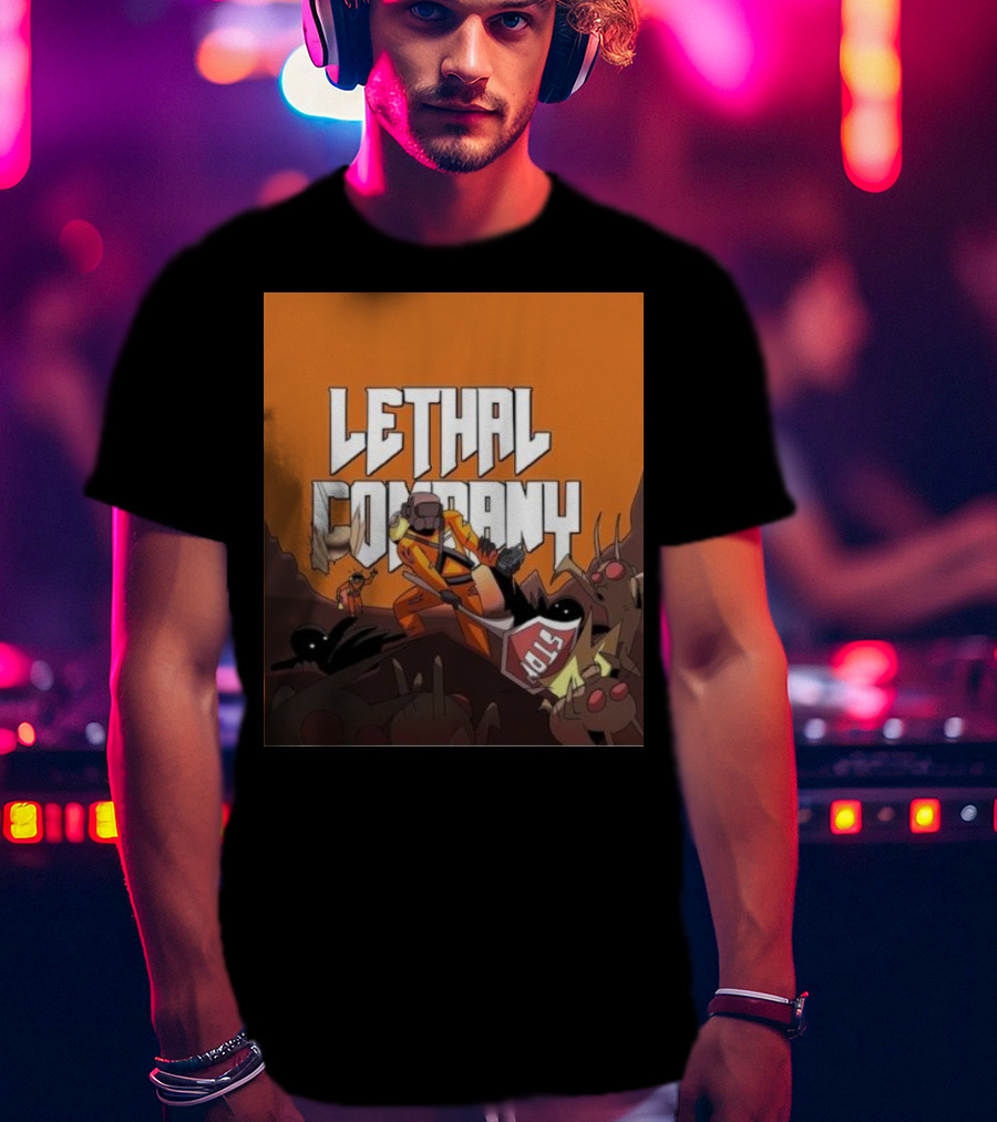 Lethal Company Stop Sign Creature Battle Scene T-Shirt