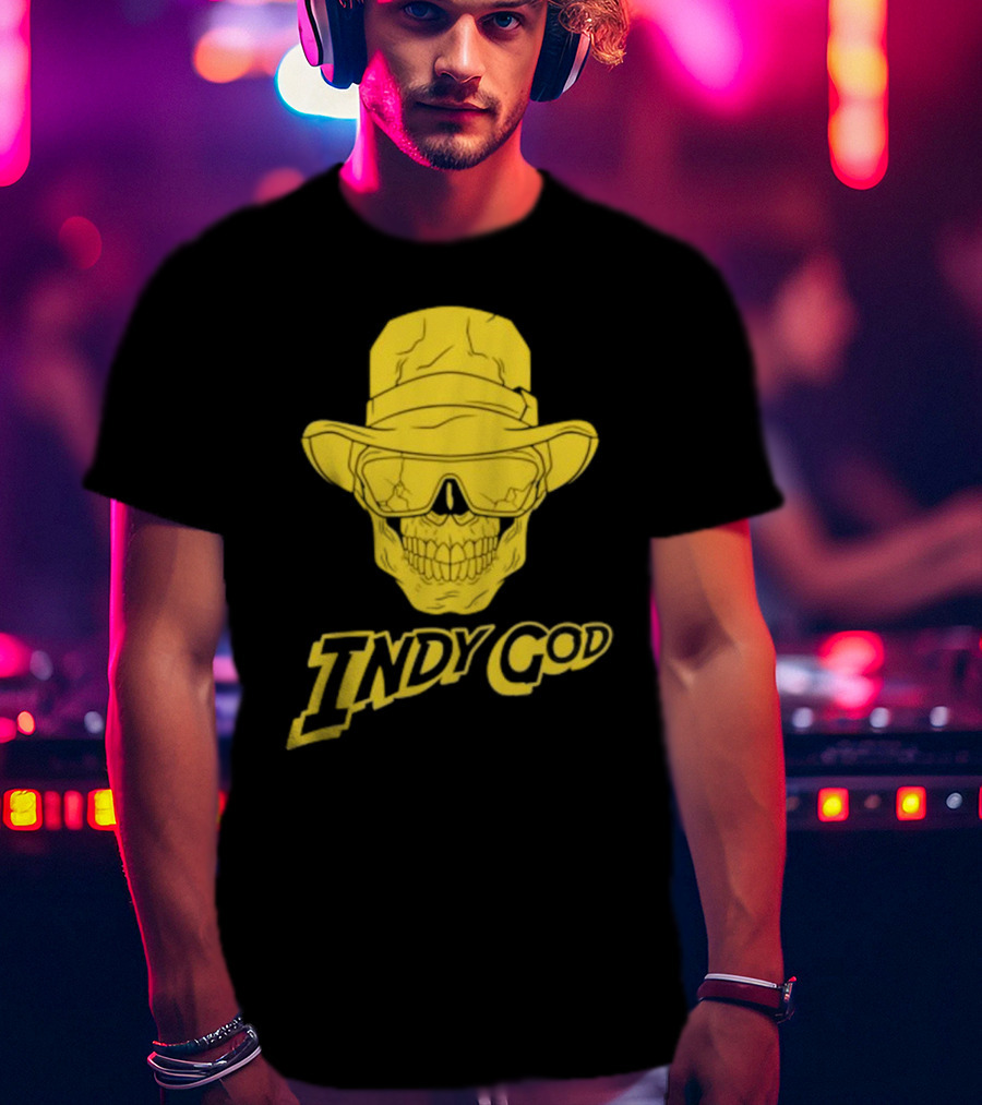 Matt Cardona Indy God Gold Skull With Hat And Sunglasses T-Shirt
