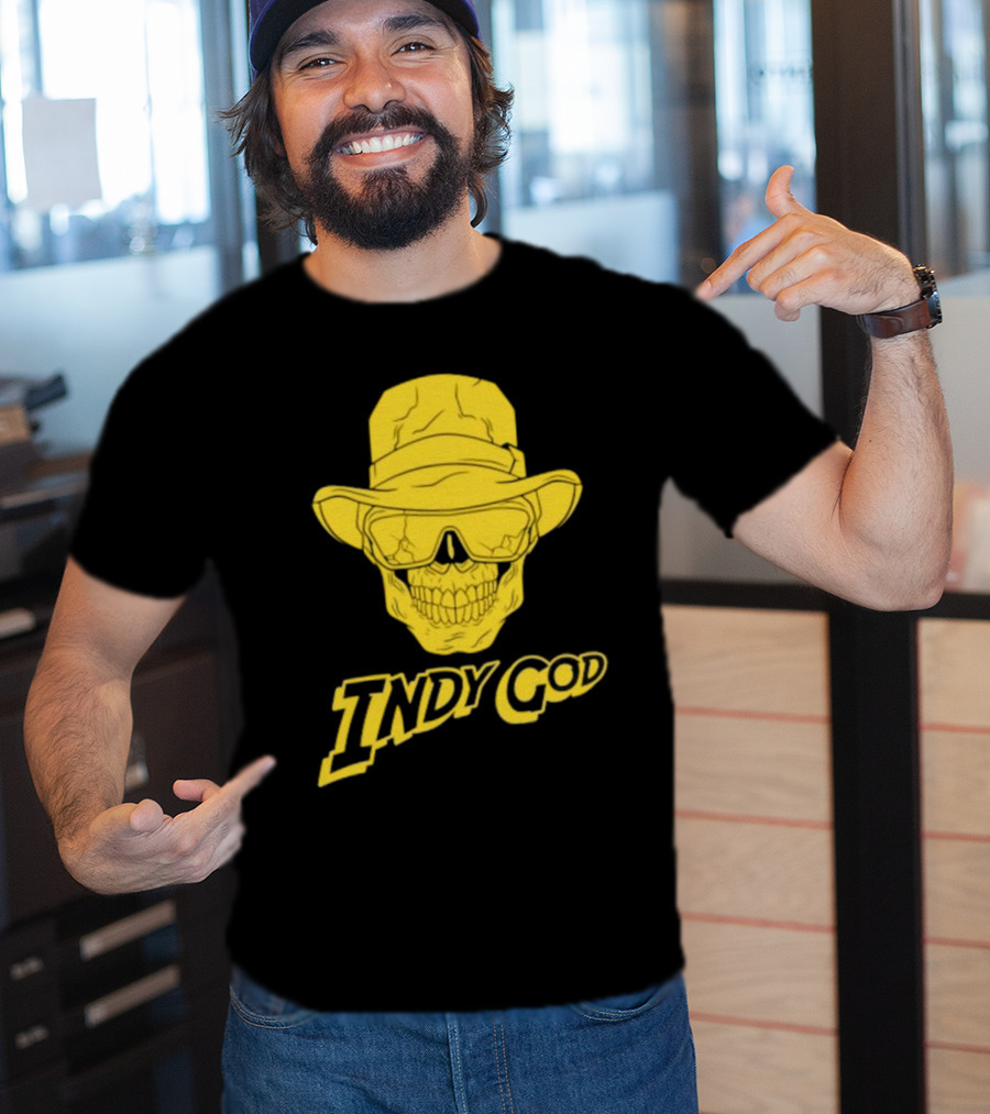 Matt Cardona Indy God Gold Skull With Hat And Sunglasses T-Shirt