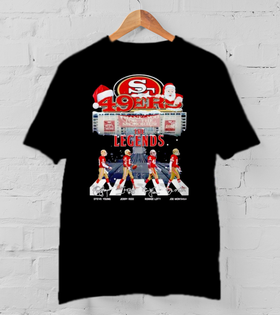 49ers The Legends Abbey Road Steve Young Jerry Rice Ronnie Lott Joe Montana Christmas Signatures T-Shirt