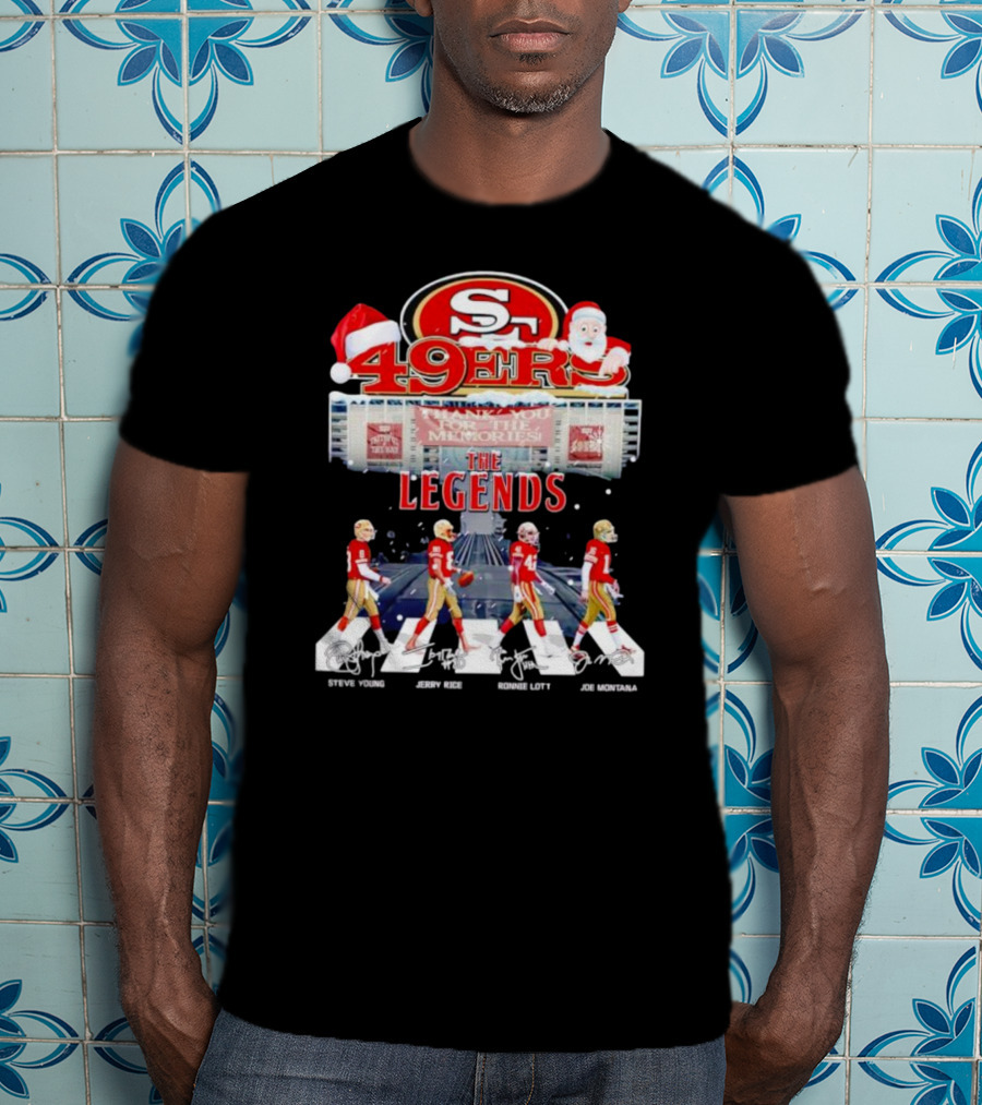 49ers The Legends Abbey Road Steve Young Jerry Rice Ronnie Lott Joe Montana Christmas Signatures T-Shirt