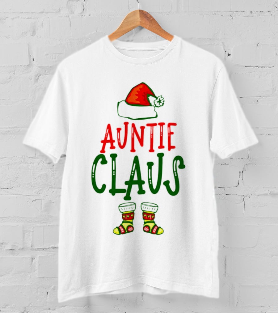 Auntie Claus Christmas Holiday Hat And Festive Socks T-Shirt