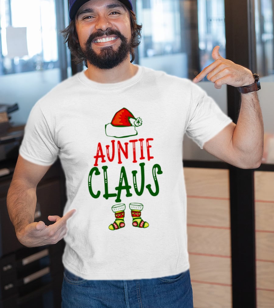 Auntie Claus Christmas Holiday Hat And Festive Socks T-Shirt