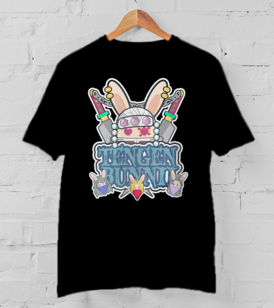 Tengen Bunnii Gang Anime Rabbit Warrior With Gem Headband And Swords T-Shirt