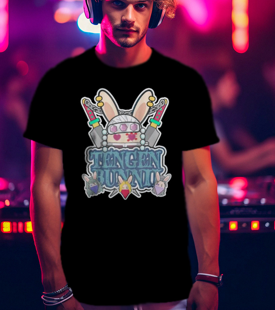 Tengen Bunnii Gang Anime Rabbit Warrior With Gem Headband And Swords T-Shirt