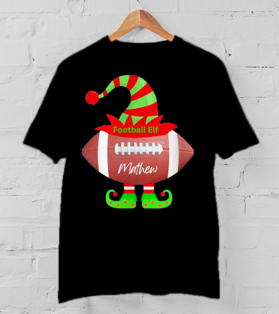 Football Elf Mathew Christmas Custom Name T-Shirt