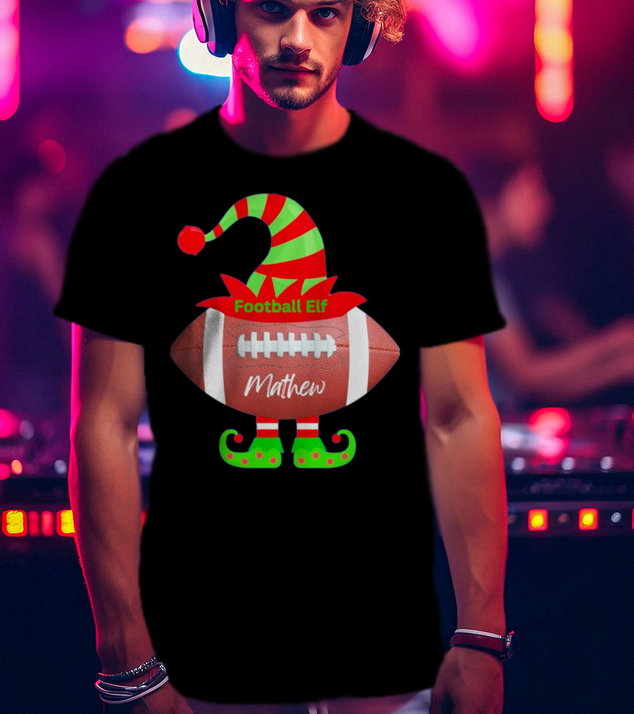 Football Elf Mathew Christmas Custom Name T-Shirt