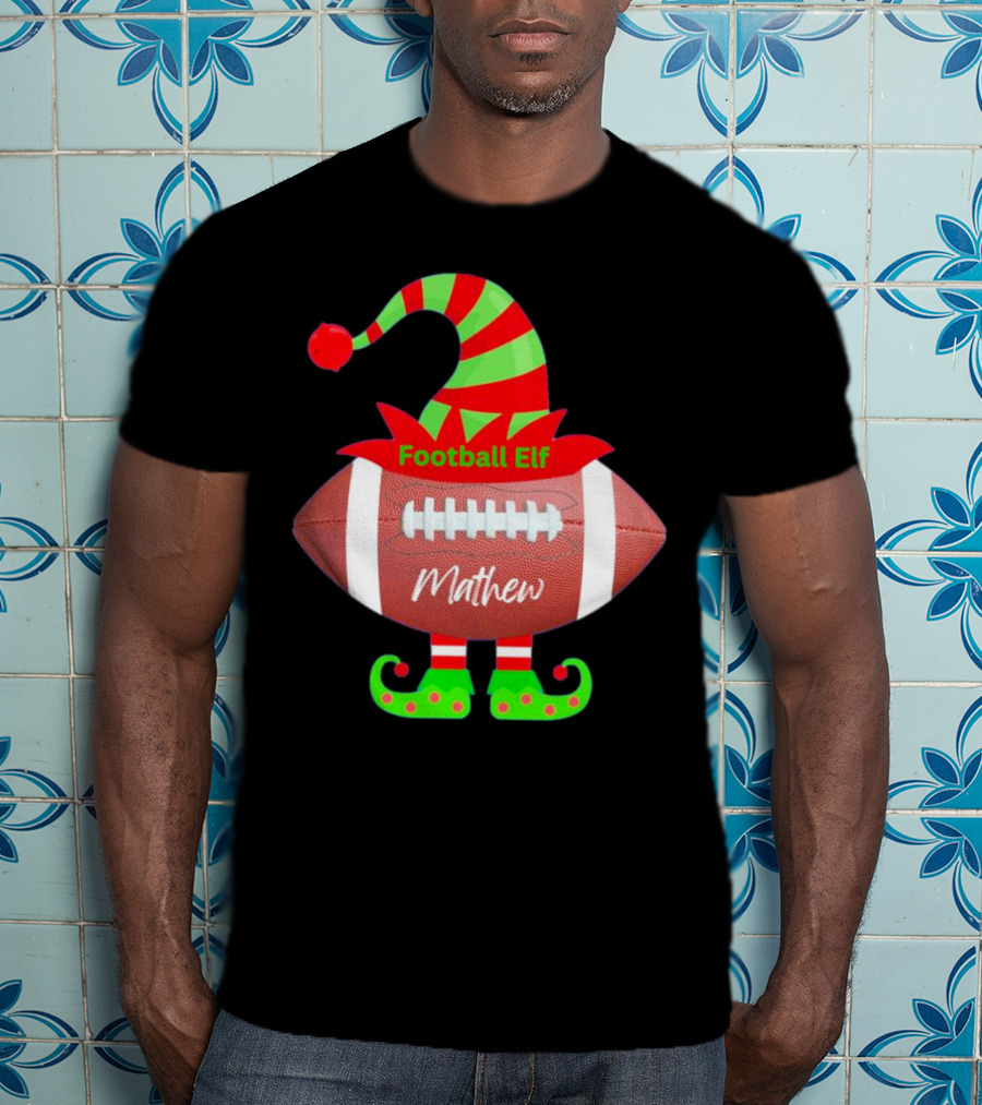 Football Elf Mathew Christmas Custom Name T-Shirt