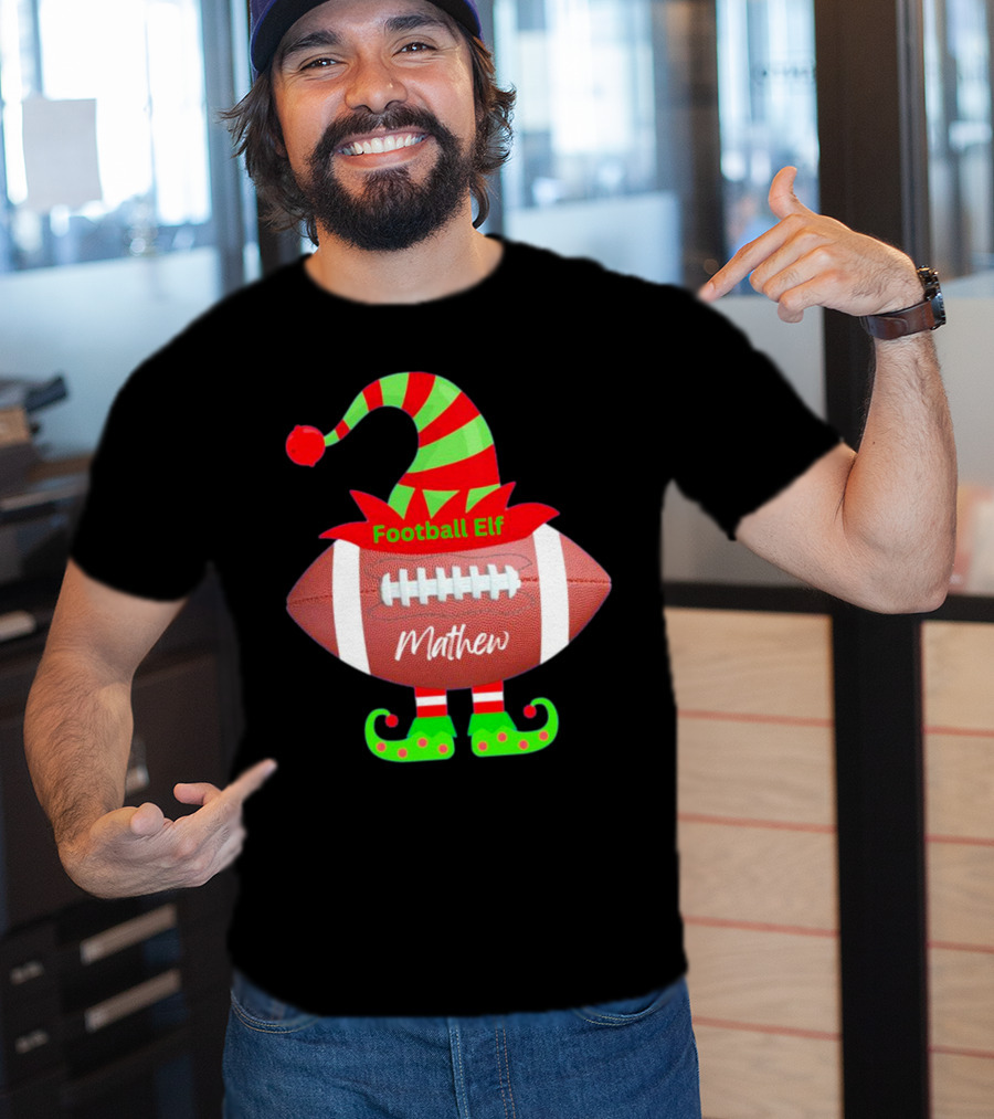 Football Elf Mathew Christmas Custom Name T-Shirt