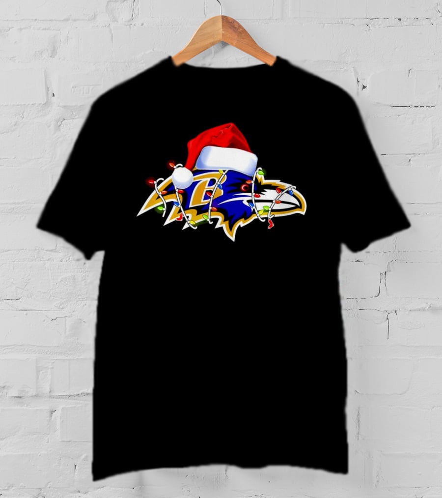 Baltimore Ravens Christmas Lights Santa Hat T-Shirt