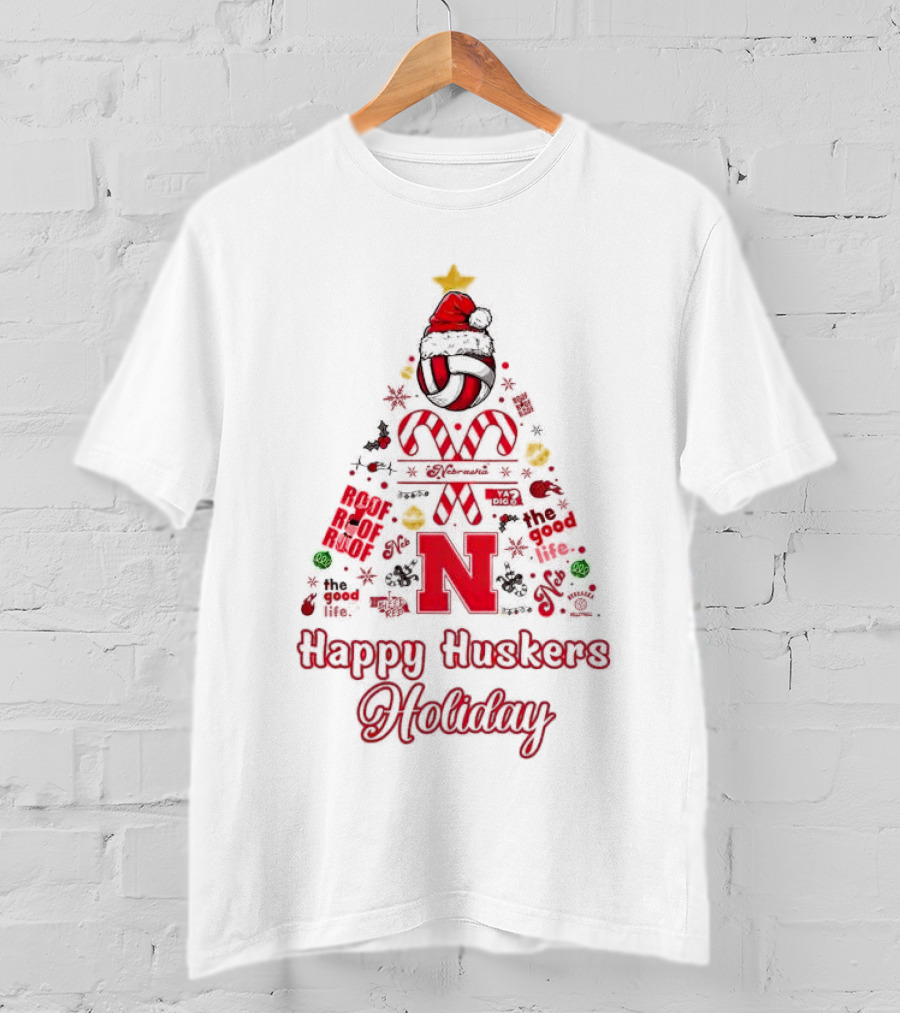 Happy Huskers Holiday Christmas Tree The Good Life T-Shirt