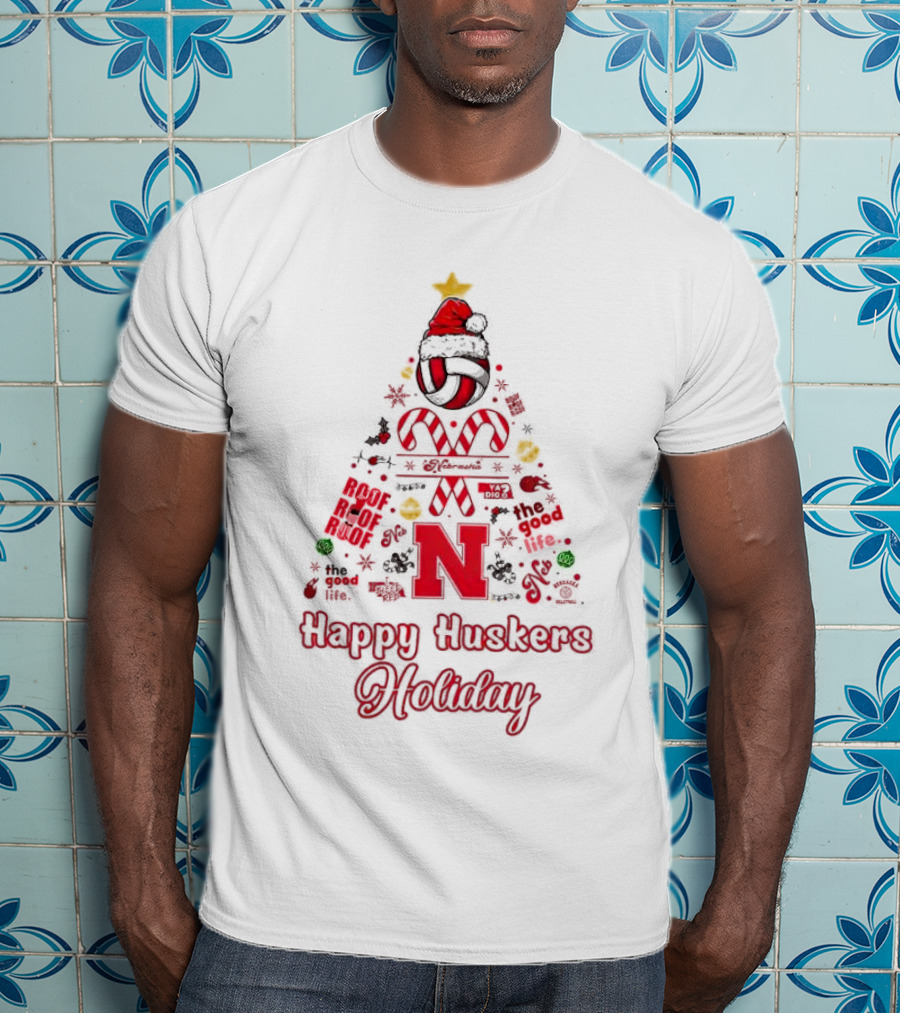 Happy Huskers Holiday Christmas Tree The Good Life T-Shirt