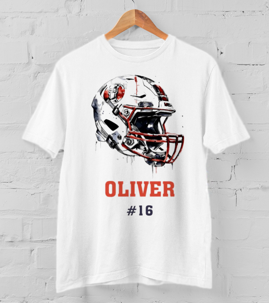 Oliver Personalized Helmet Football Custom Name #16 T-Shirt