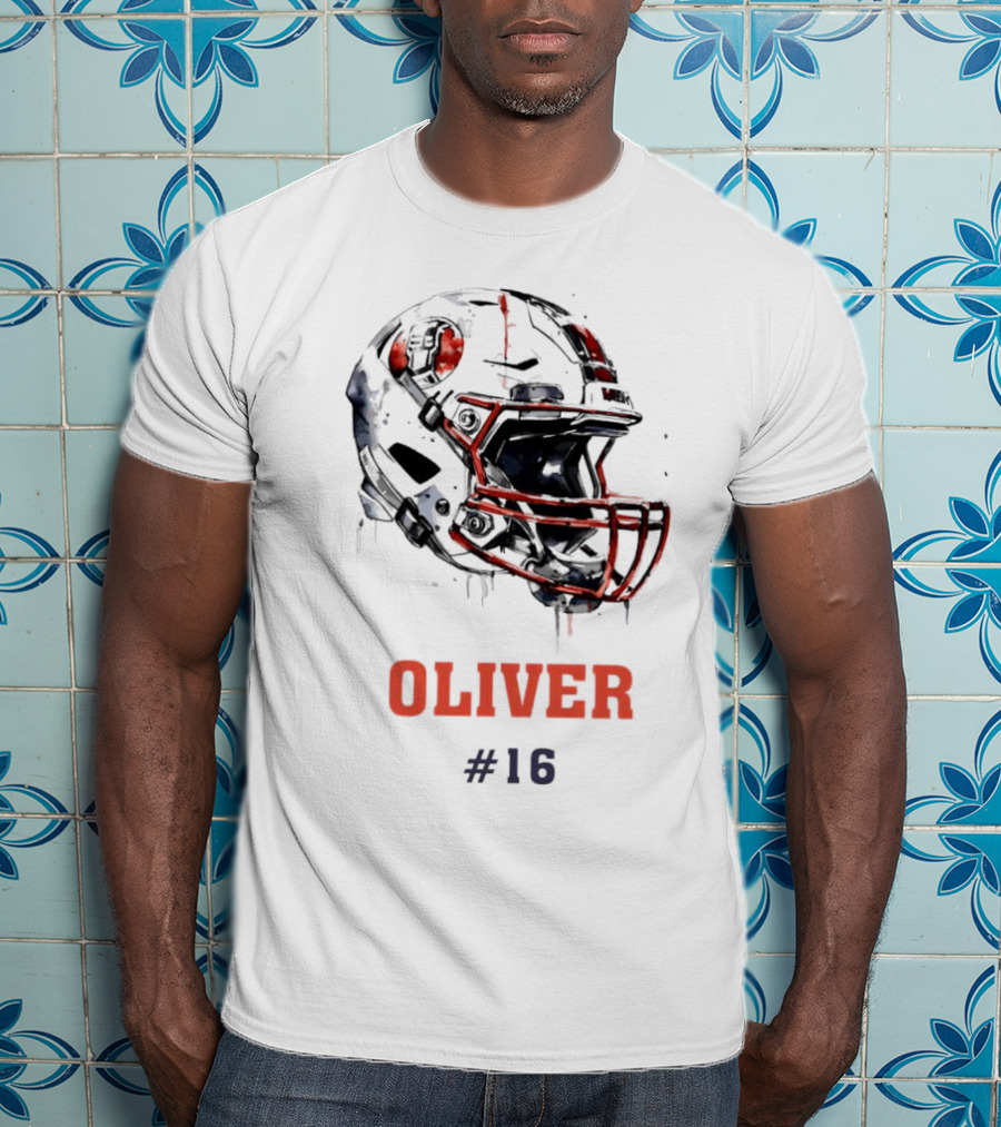Oliver Personalized Helmet Football Custom Name #16 T-Shirt