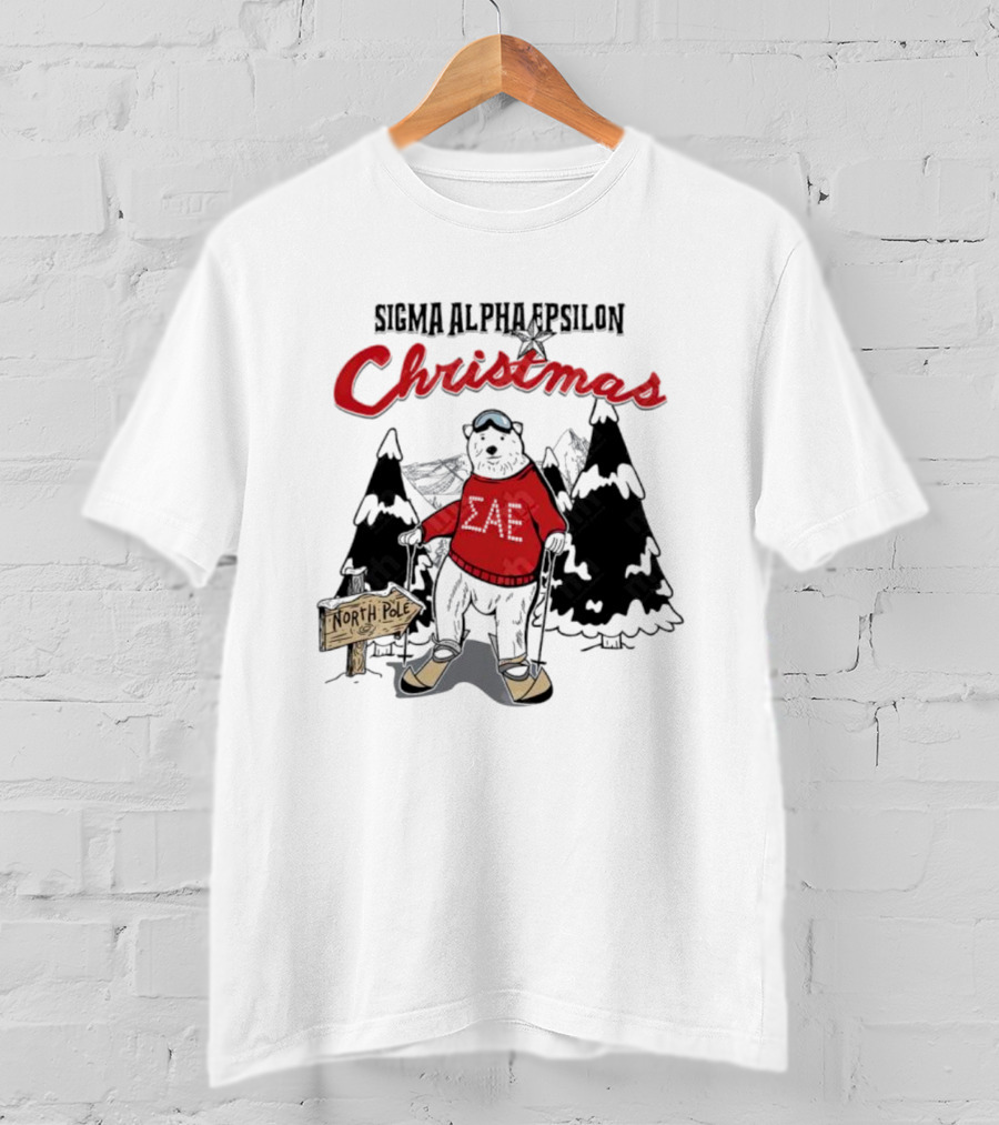 Sigma Alpha Epsilon Christmas Polar Bear At North Pole Skiing T-Shirt