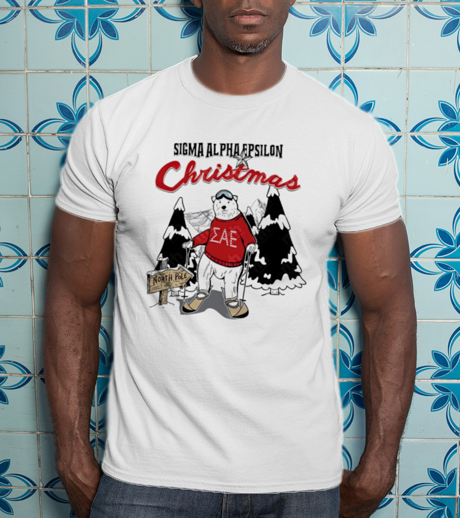 Sigma Alpha Epsilon Christmas Polar Bear At North Pole Skiing T-Shirt