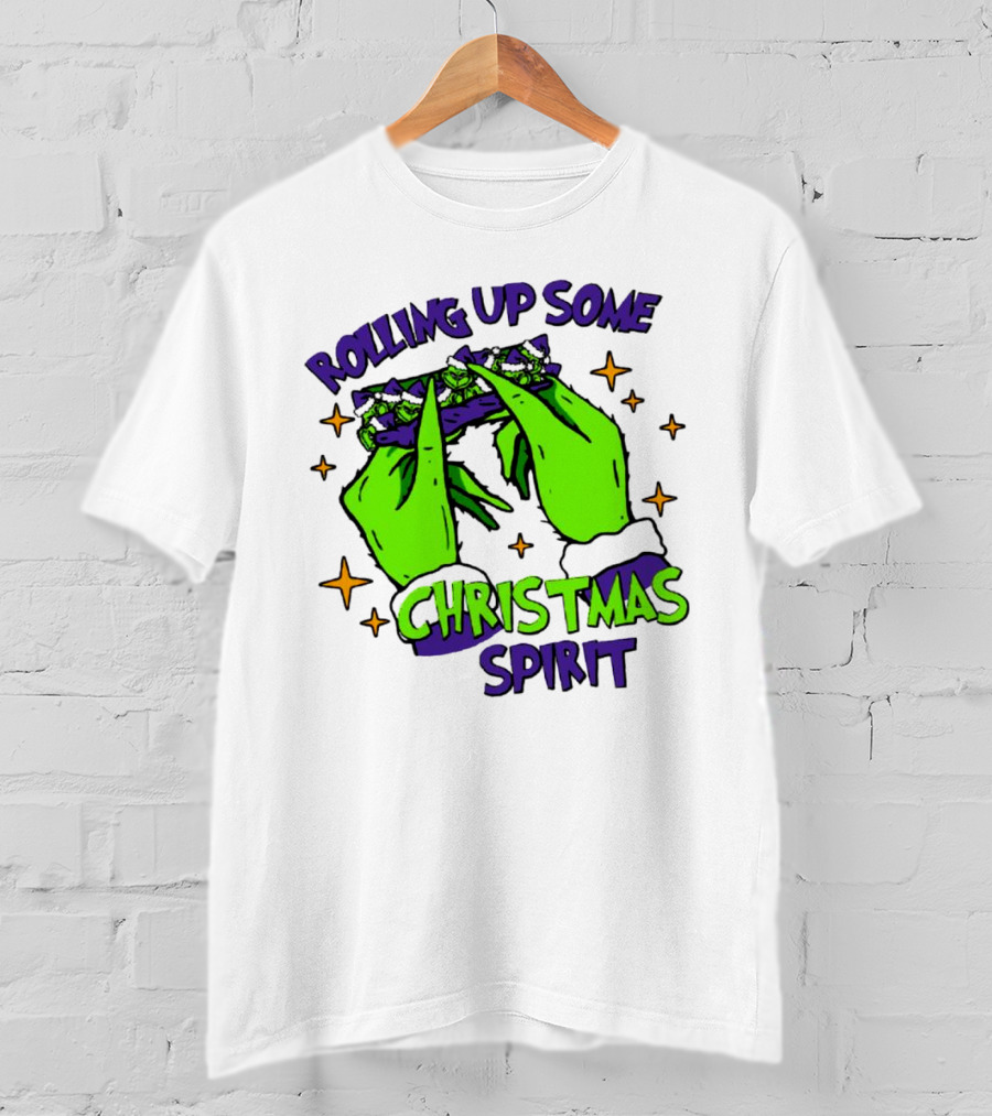 Rolling Up Some Christmas Spirit With Purple Grinch Hand T-Shirt