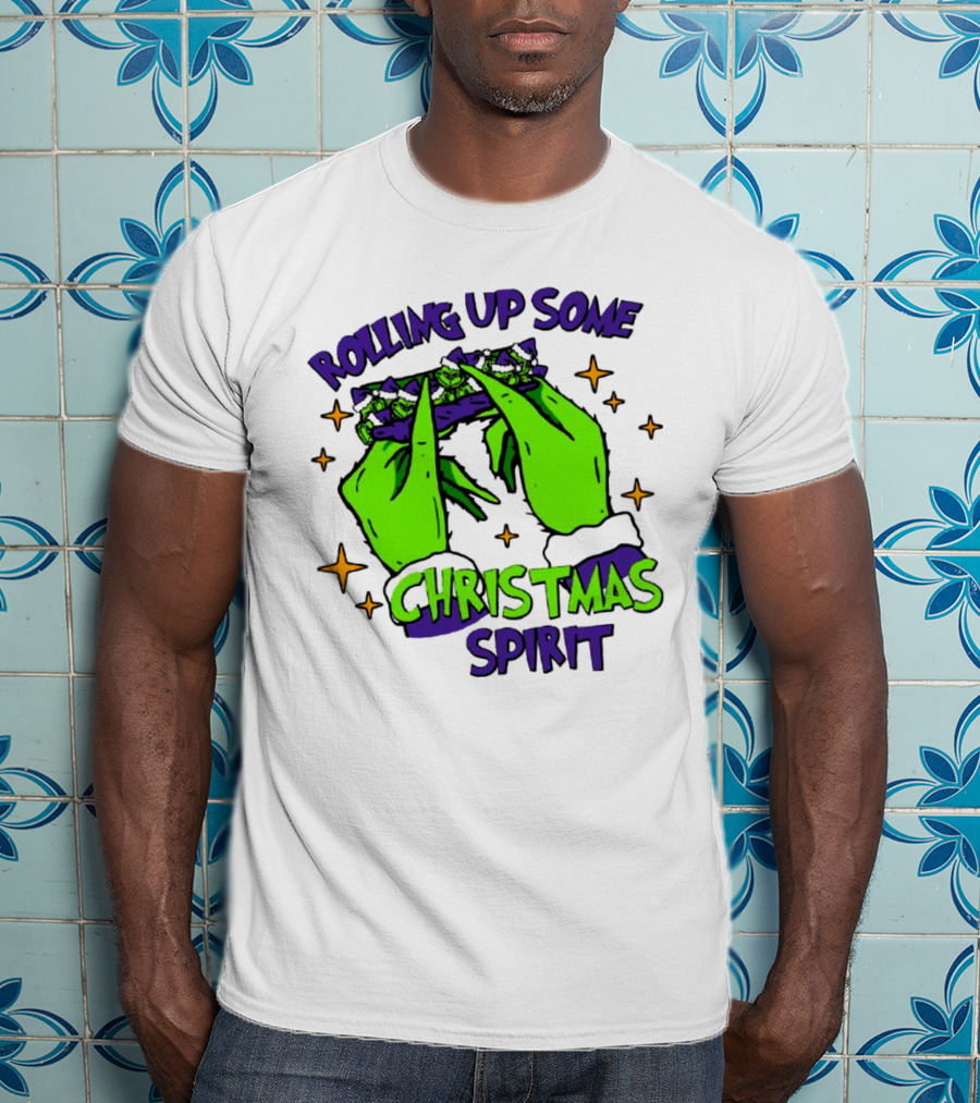 Rolling Up Some Christmas Spirit With Purple Grinch Hand T-Shirt