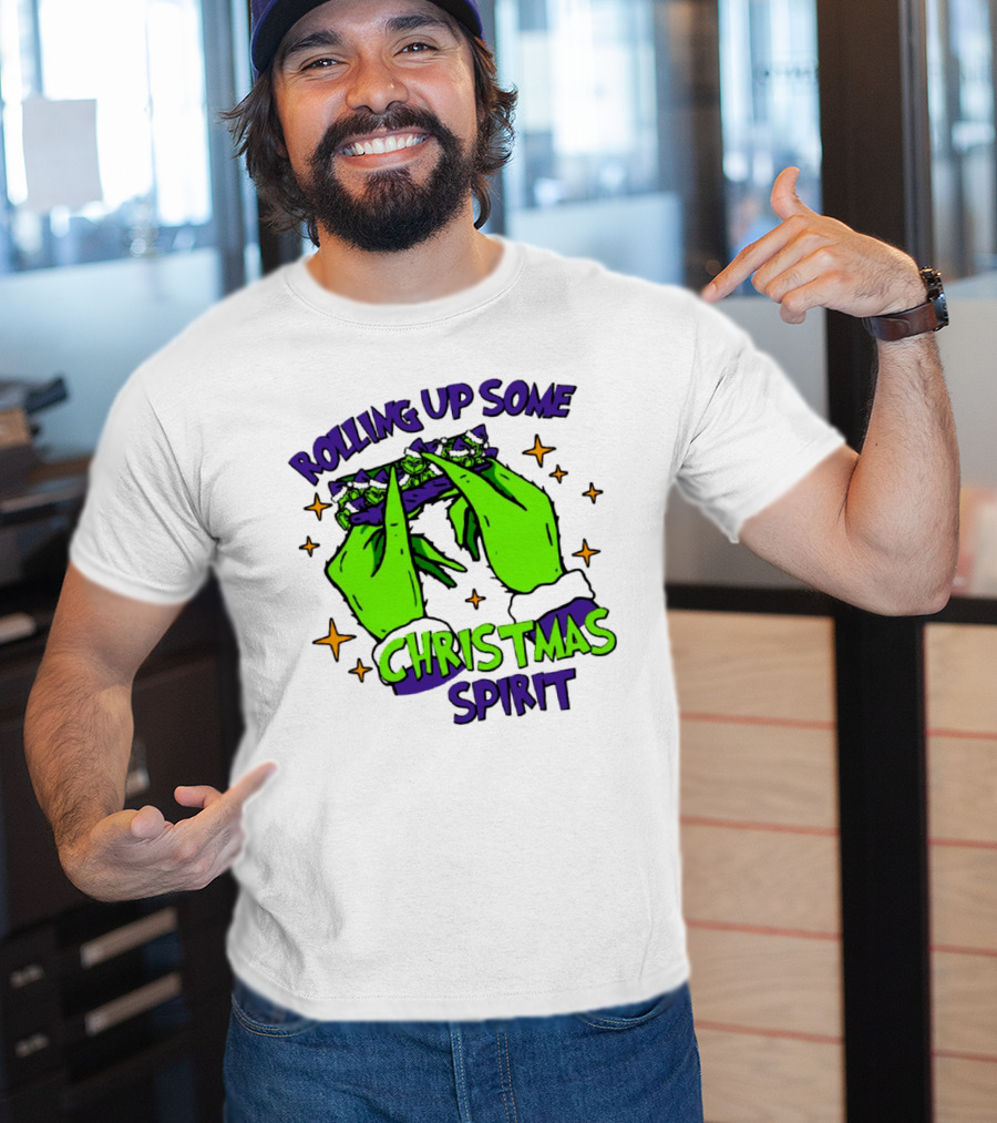 Rolling Up Some Christmas Spirit With Purple Grinch Hand T-Shirt