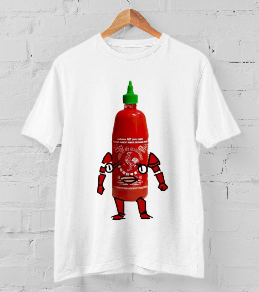 Sriracha Sauce Animated Bottle Character With Green Cap T-Shirt