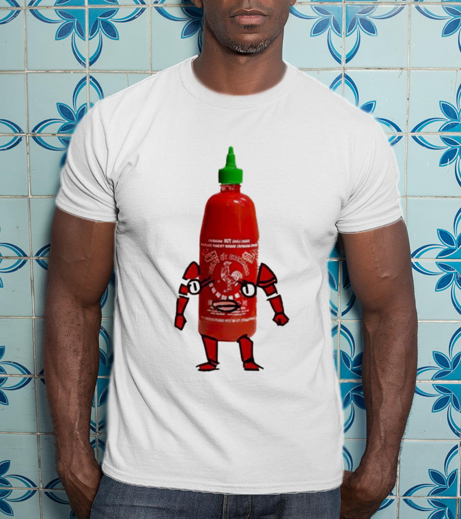 Sriracha Sauce Animated Bottle Character With Green Cap T-Shirt