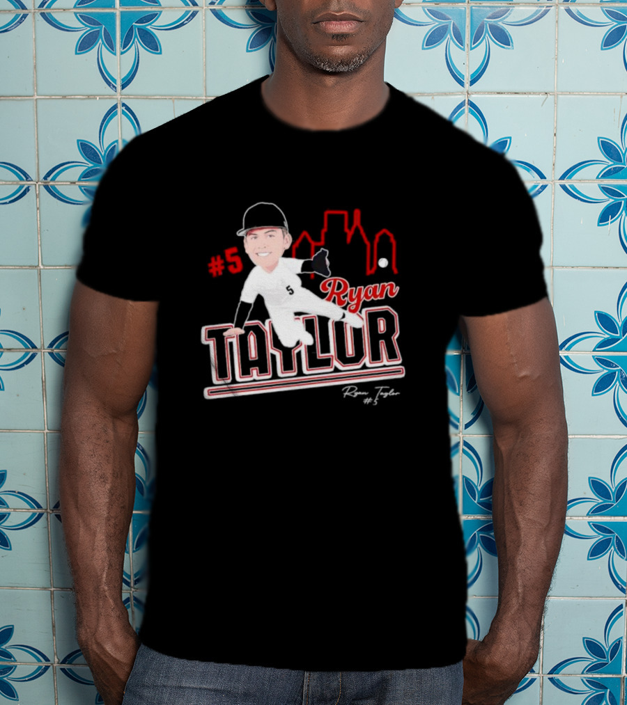 Ryan Taylor #5 Baseball Player Illustration Skyline T-Shirt
