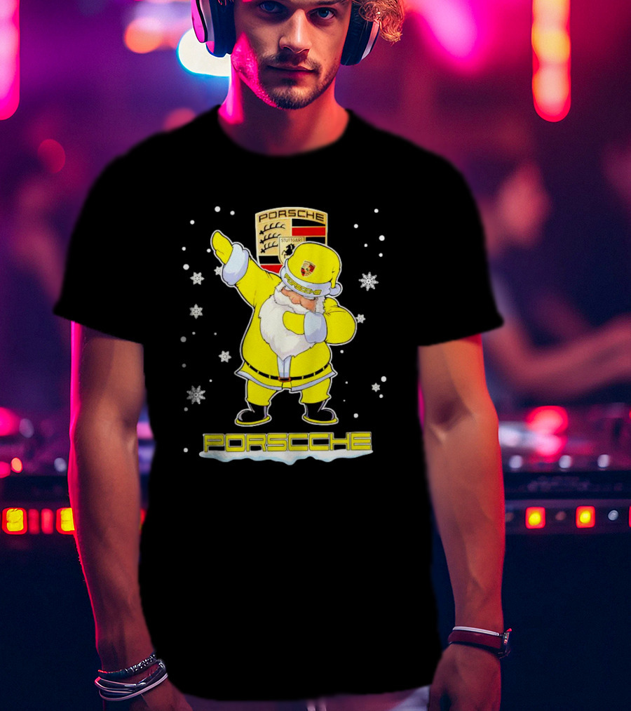 Porsche Santa Claus Dabbing Christmas Snowflakes T-Shirt