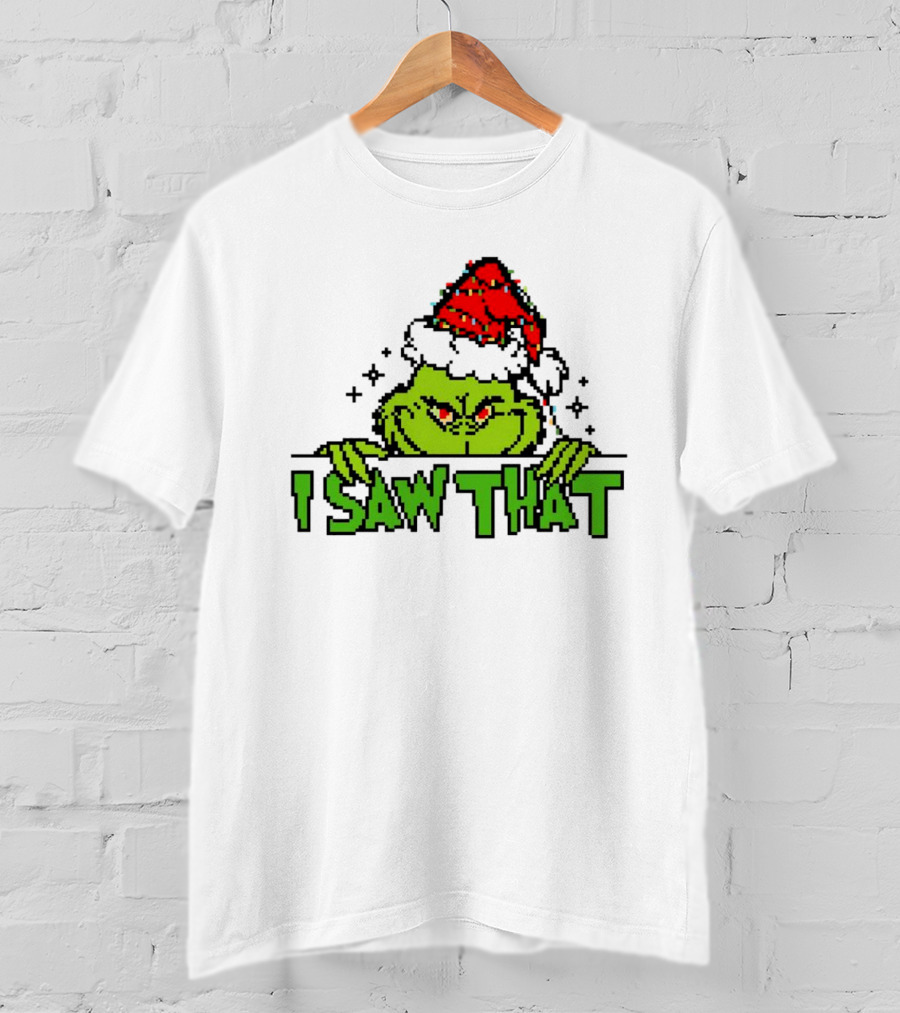 Santa Grinch I Saw That Christmas Pixel Art Holiday T-Shirt