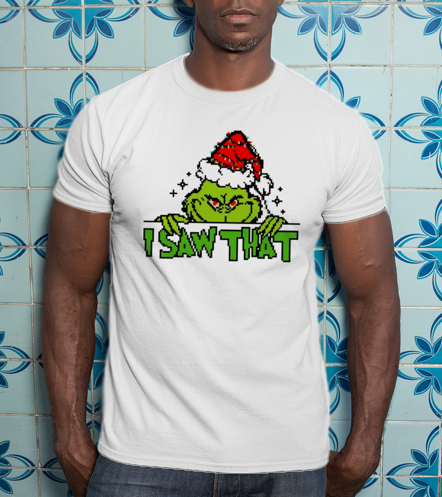 Santa Grinch I Saw That Christmas Pixel Art Holiday T-Shirt