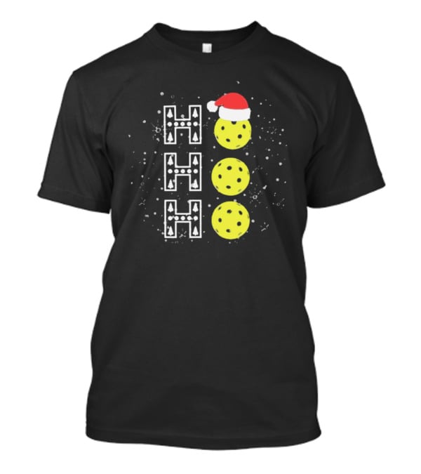 Santa Pickleball Hohoho Christmas Pickleballs With Santa Hat Snowy Holiday Fun T-Shirt