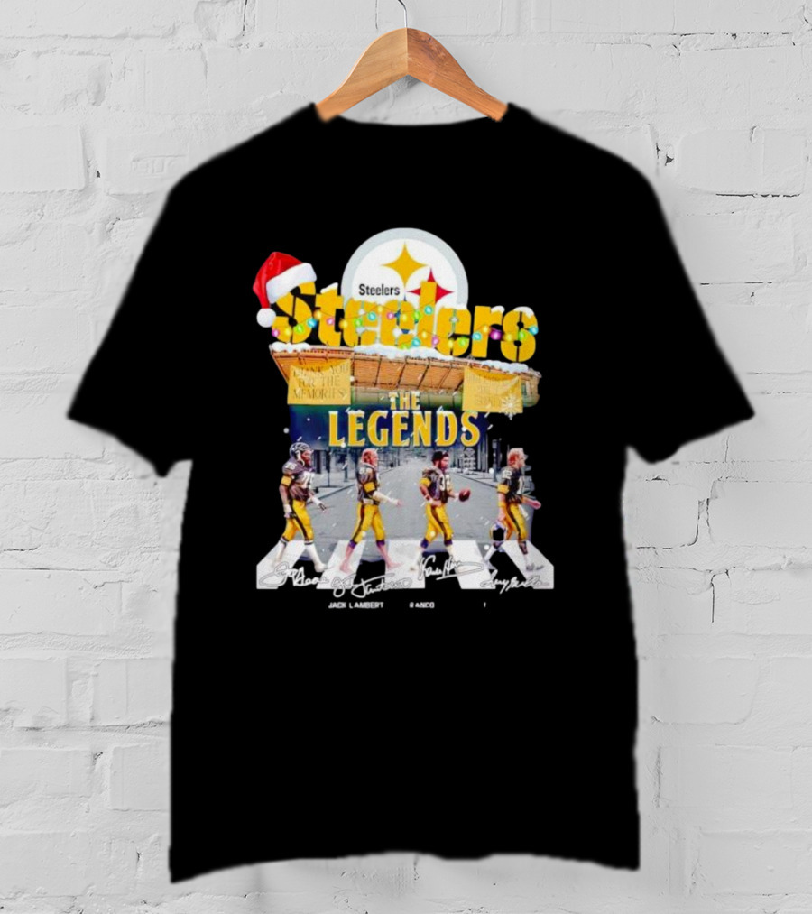 Steelers The Legends Abbey Road Joe Greene Jack Lambert Christmas Signatures T-Shirt